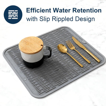 Extra Large Silicone Trivet drying mat for kitchen counter Gray 2 Pack | Grey 18 x 16 in sink heat resistant dish drying mat, silicone hot pads and trivets, rubber dish drainers for kitchen counter