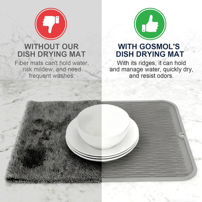 Extra Large Silicone Trivet drying mat for kitchen counter Gray 2 Pack | Grey 18 x 16 in sink heat resistant dish drying mat, silicone hot pads and trivets, rubber dish drainers for kitchen counter