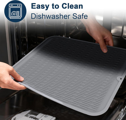Extra Large Silicone Trivet drying mat for kitchen counter Gray 2 Pack | Grey 18 x 16 in sink heat resistant dish drying mat, silicone hot pads and trivets, rubber dish drainers for kitchen counter