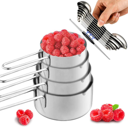 13pcs Gold Stainless Steel Measuring Cups and Spoons Set, Including 8 Double-Sided Magnetic Measuring Spoons Set & 1 Leveler, 4 Metal Measuring Cups, Kitchen Accessroies for Cooking & Baking