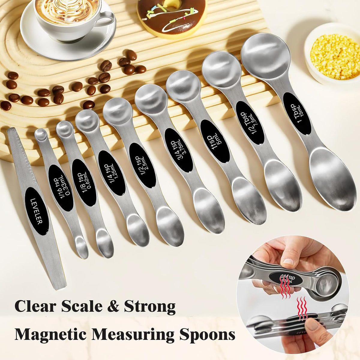 13pcs Gold Stainless Steel Measuring Cups and Spoons Set, Including 8 Double-Sided Magnetic Measuring Spoons Set & 1 Leveler, 4 Metal Measuring Cups, Kitchen Accessroies for Cooking & Baking