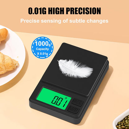 Digital Pocket Scale 1000g x 0.01g, Portable Precision Gram Scale