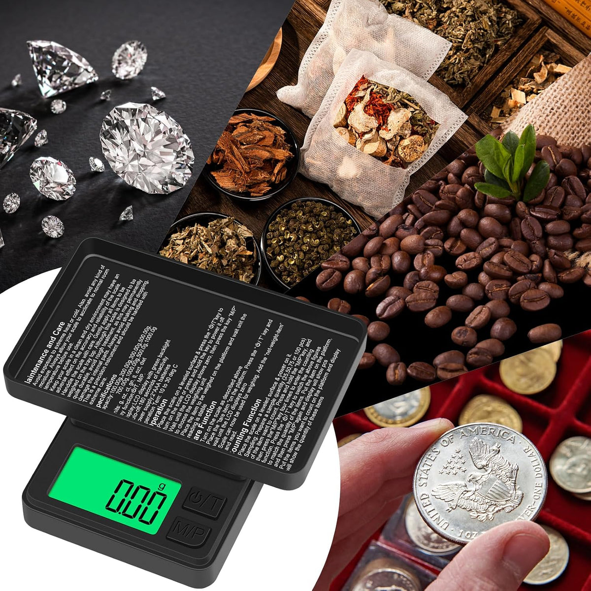 Digital Pocket Scale 1000g x 0.01g, Portable Precision Gram Scale