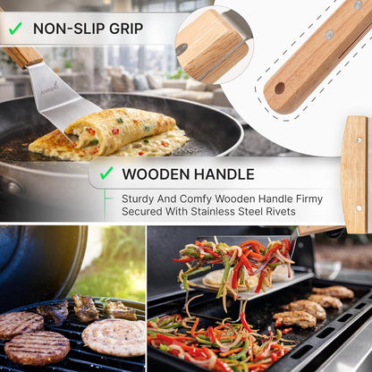 Professional Griddle Spatula Set - Stainless Steel Metal Spatula and Griddle Scraper - Heavy Duty Commercial Grade