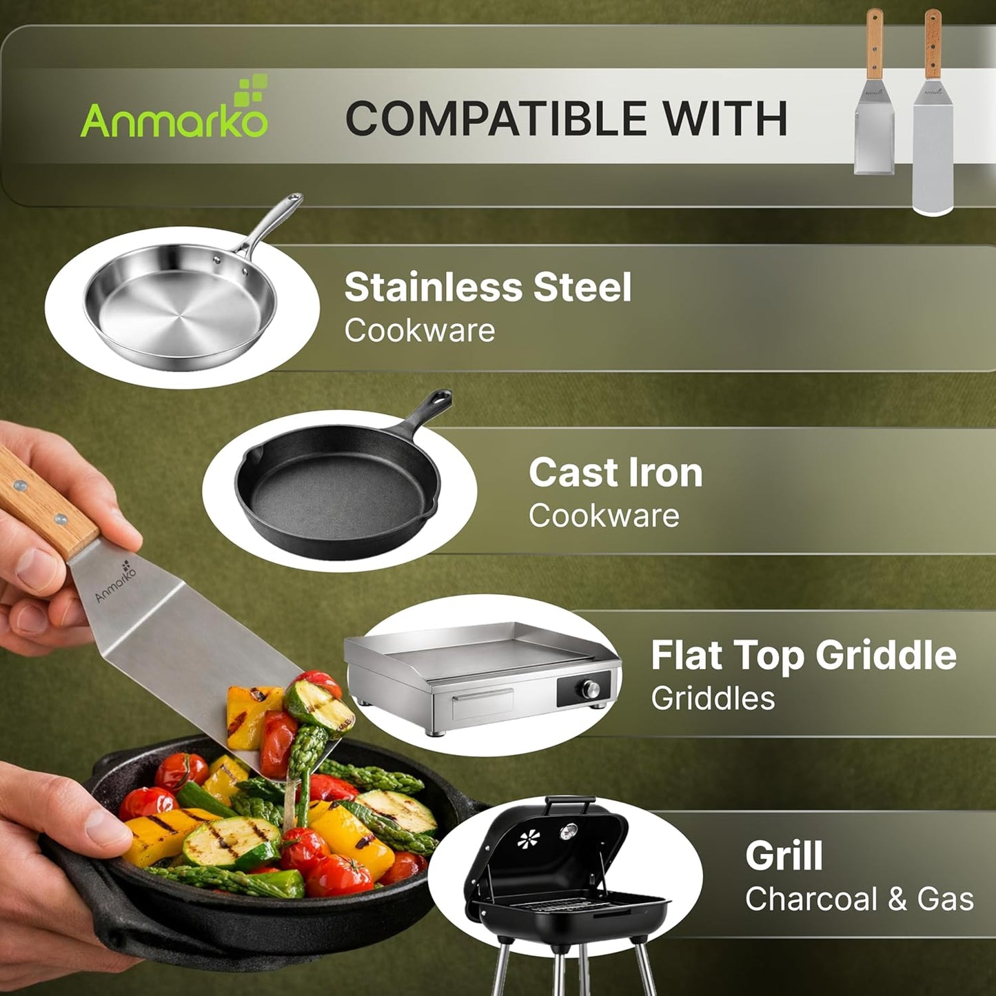 Professional Griddle Spatula Set - Stainless Steel Metal Spatula and Griddle Scraper - Heavy Duty Commercial Grade
