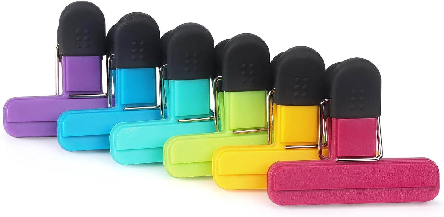 6 Pack Chip Clips, Food Clips, 3 x 2.5 Inch, Assorted Color | Bag Clips Plastic Heavy Duty Seal Grip