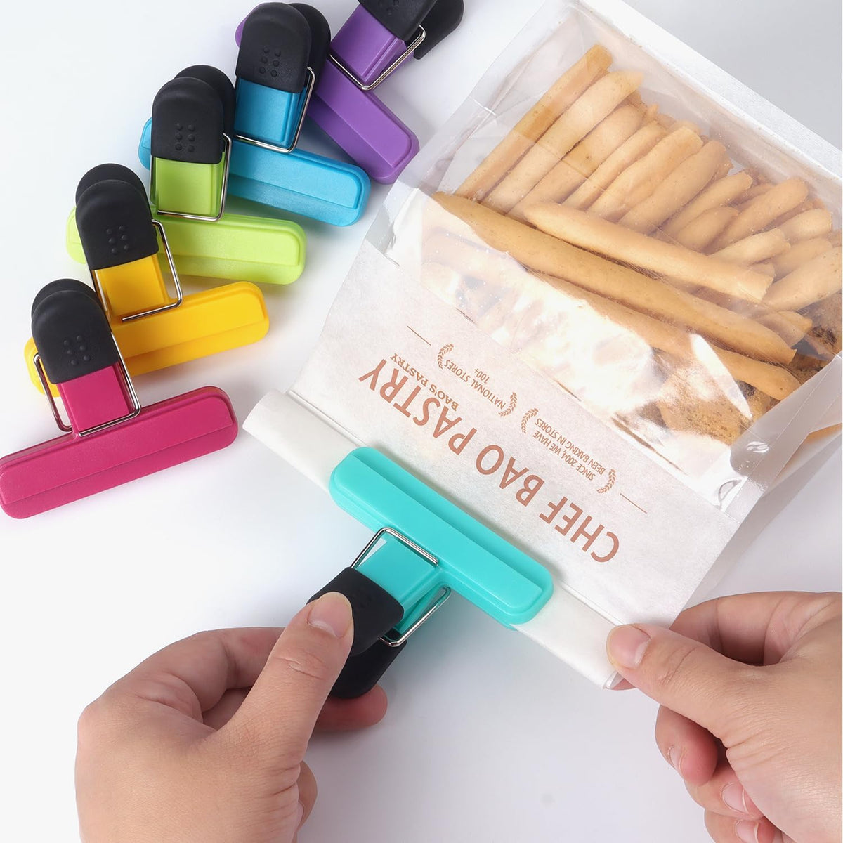 6 Pack Chip Clips, Food Clips, 3 x 2.5 Inch, Assorted Color | Bag Clips Plastic Heavy Duty Seal Grip