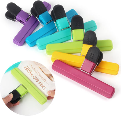 6 Pack Chip Clips, Food Clips, 3 x 2.5 Inch, Assorted Color | Bag Clips Plastic Heavy Duty Seal Grip