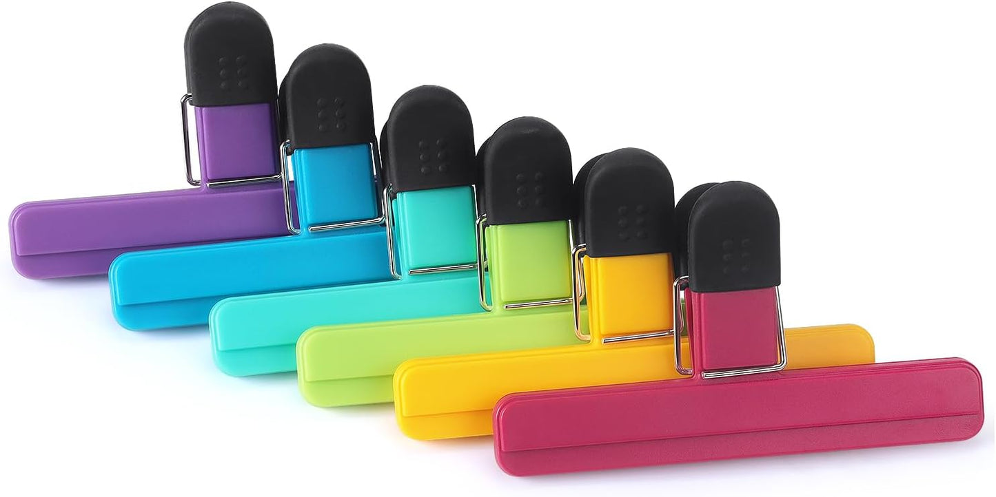 6 Pack Chip Clips, Food Clips, 3 x 2.5 Inch, Assorted Color | Bag Clips Plastic Heavy Duty Seal Grip