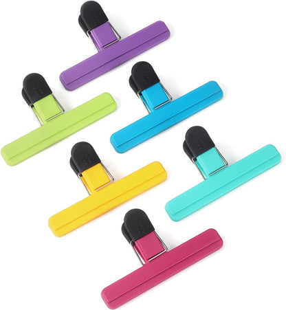 6 Pack Chip Clips, Food Clips, 3 x 2.5 Inch, Assorted Color | Bag Clips Plastic Heavy Duty Seal Grip