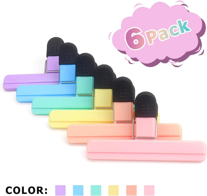 6 Pack Chip Clips, Food Clips, 3 x 2.5 Inch, Assorted Color | Bag Clips Plastic Heavy Duty Seal Grip