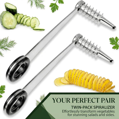 2 Pcs Spiral Potato Cutter,Potato Spiral Cutter,Spiral Cutter,Potato Spiralizer,Potato Slicer,Piranha Spiral Cutter, Stainless Steel,For Sala,Bento,Or Snacks With A Creative Twist