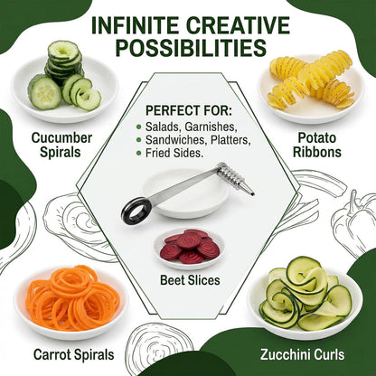 2 Pcs Spiral Potato Cutter,Potato Spiral Cutter,Spiral Cutter,Potato Spiralizer,Potato Slicer,Piranha Spiral Cutter, Stainless Steel,For Sala,Bento,Or Snacks With A Creative Twist