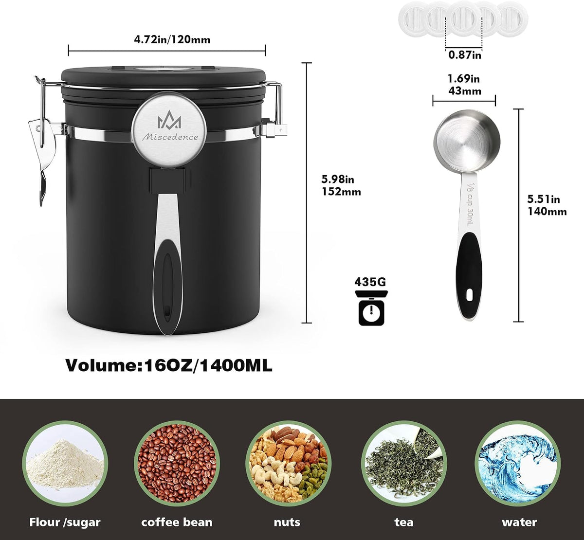 Coffee Canister with Scoop, Airtight Coffee Storage Container