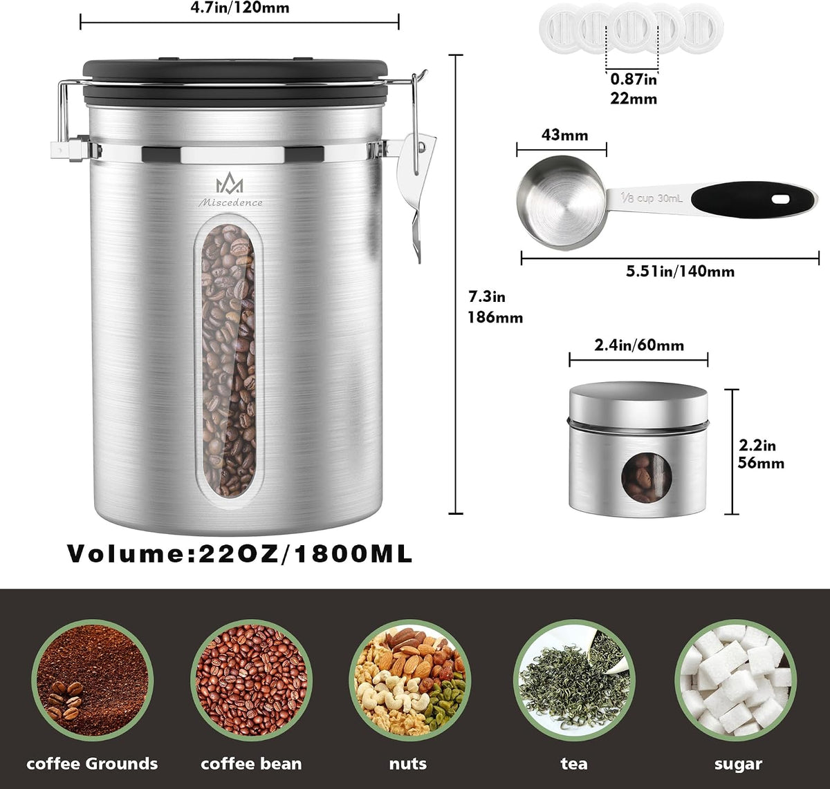 Coffee Canister with Scoop, Airtight Coffee Storage Container