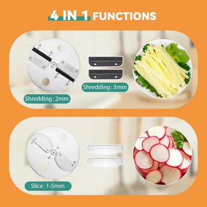 Upgraded 4 In 1 Electric Vegetable Dicer Slicer Shredder Strip Cutter Commercial Vegetable & Fruit Chopper Multifunctional Automatic Veggie Cutter for Onion Potato Cabbage Lemon, 200W, 110V