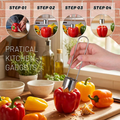 Apple Corer, Stainless Steel Apple Core Remover Tool, Pineapple Corers And Slicer Bell Pepper Corers, Kitchen Gadgets Pepper Seed Corer Remover for Vegetable Fruit(2Pcs)