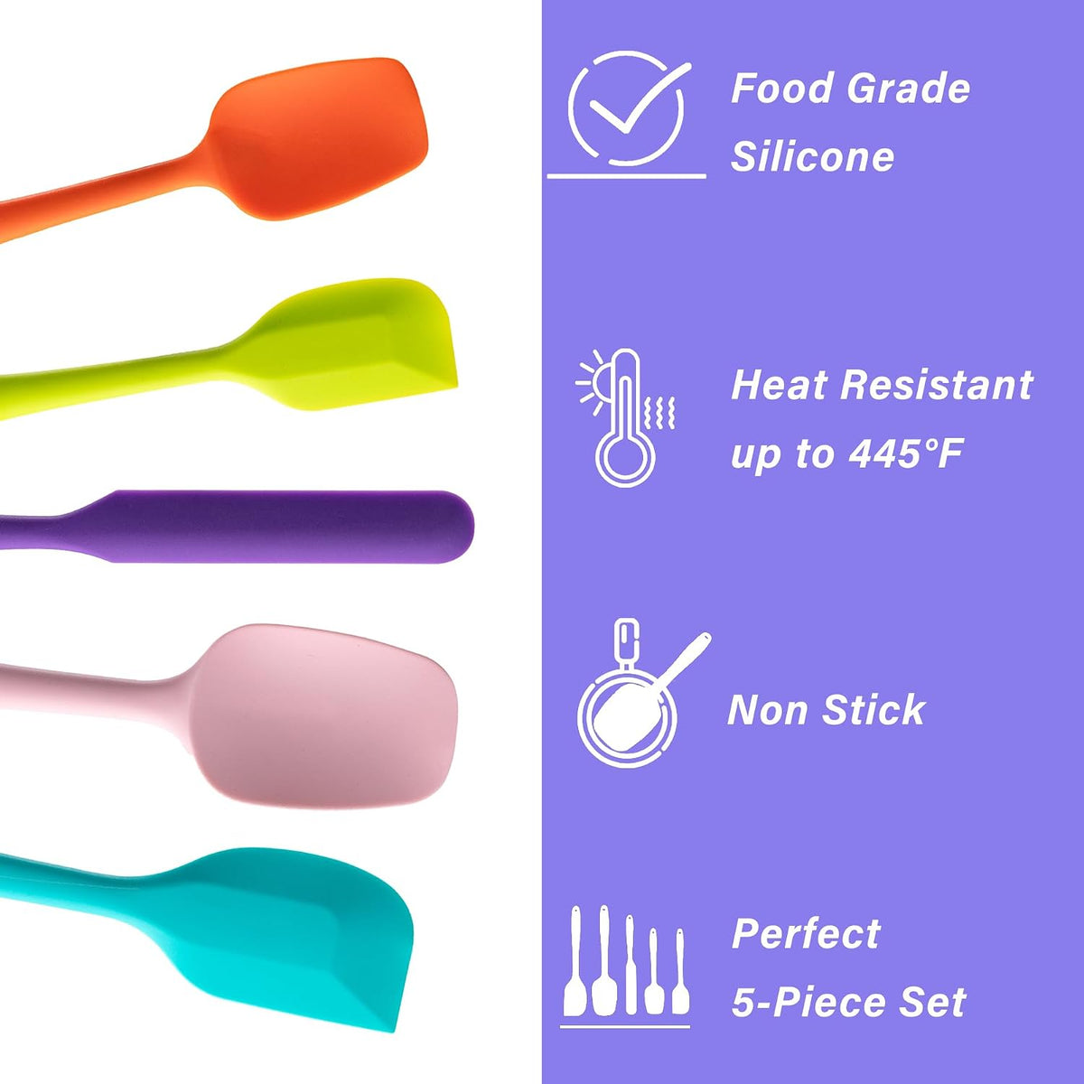 Silicone Spatula Set,5 Piece Food Grade Rubber Spatulas,Multicolor