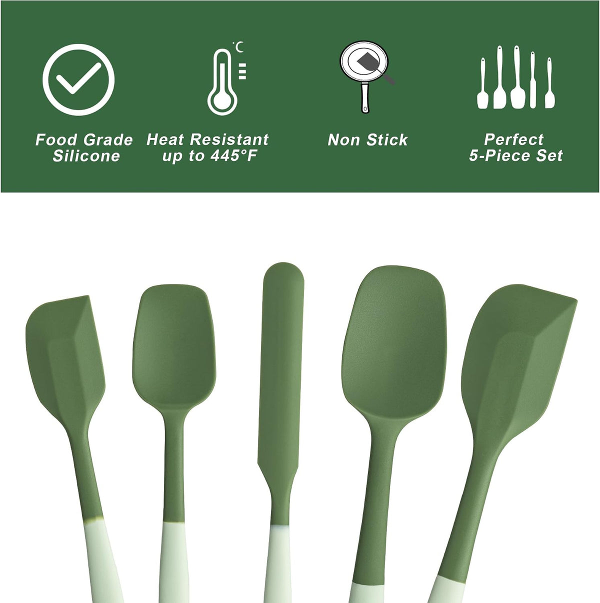 Silicone Spatula Set,5 Piece Food Grade Rubber Spatulas,Multicolor
