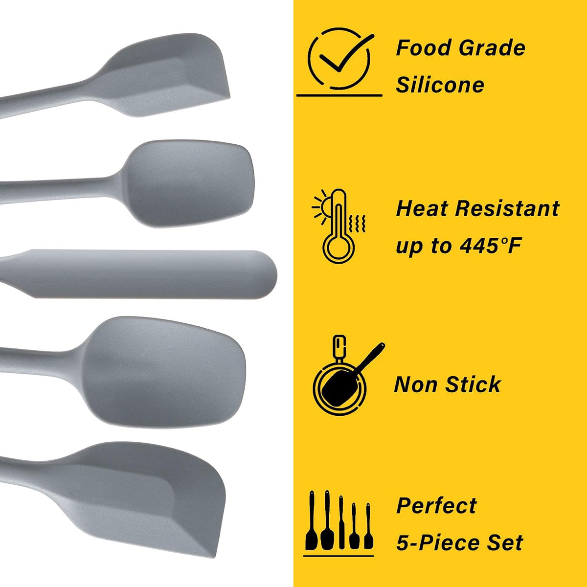 Silicone Spatula Set,5 Piece Food Grade Rubber Spatulas,Multicolor
