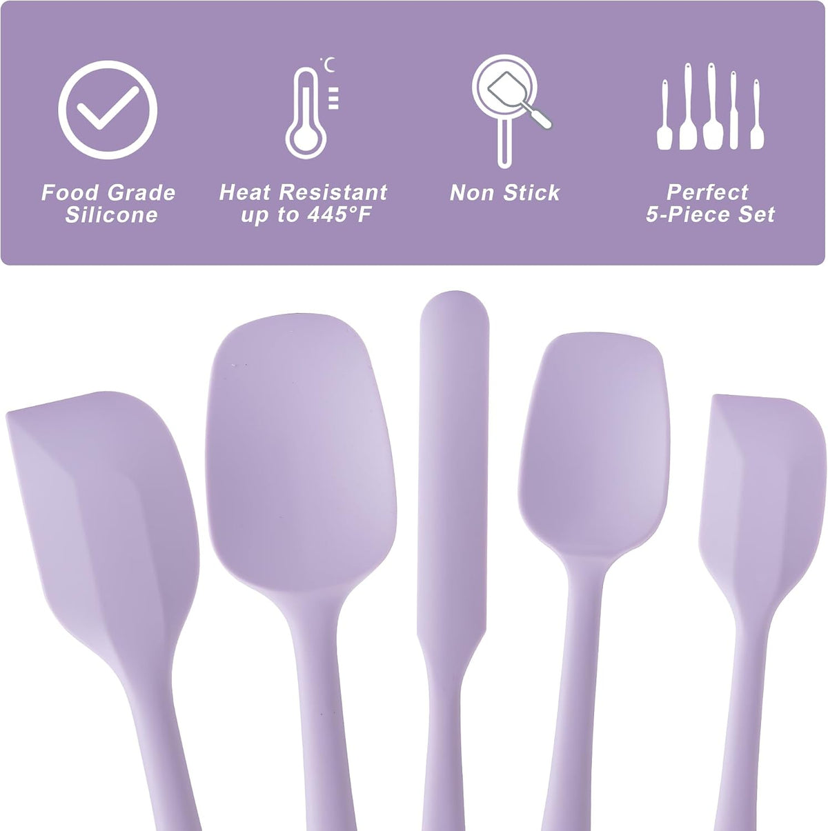 Silicone Spatula Set,5 Piece Food Grade Rubber Spatulas,Multicolor