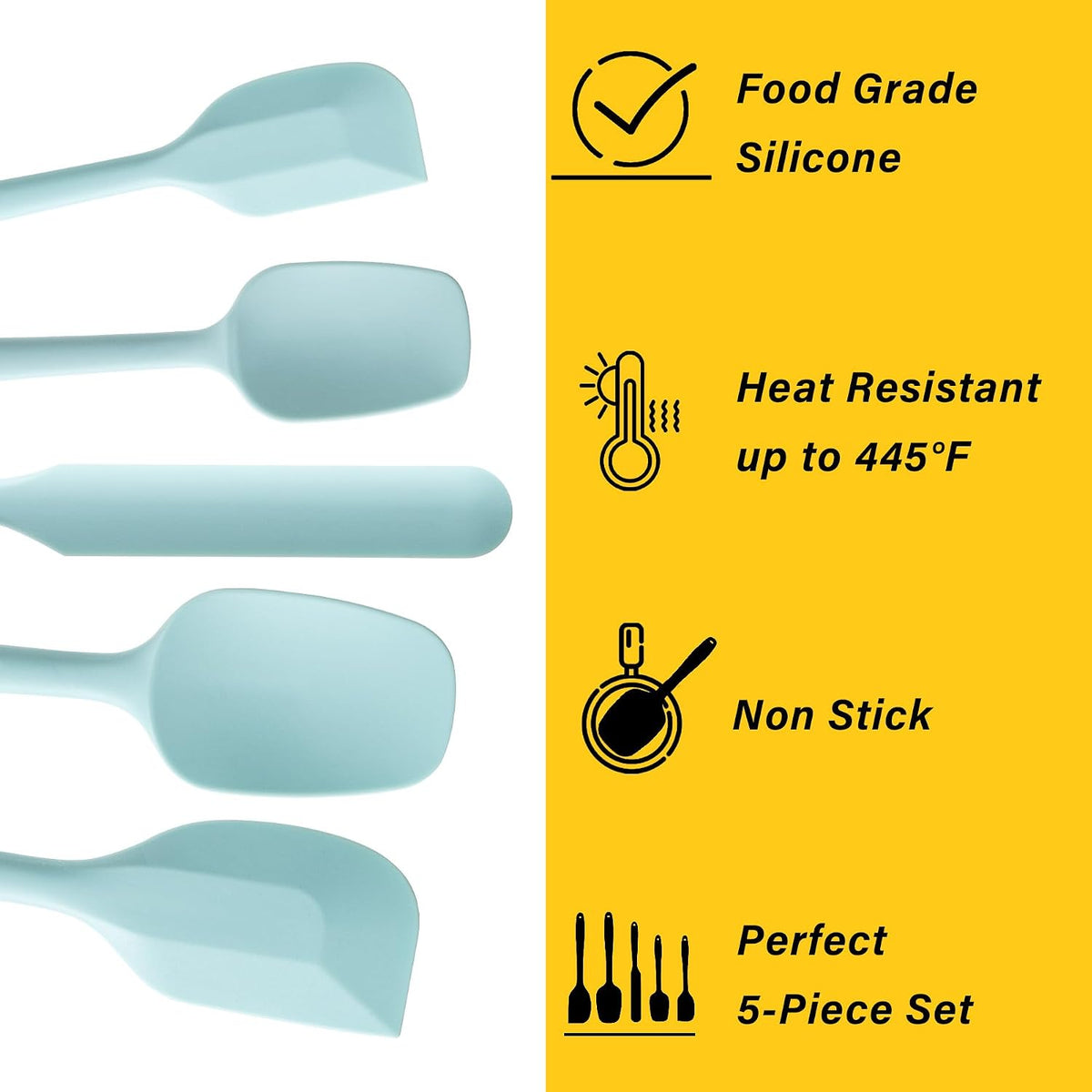 Silicone Spatula Set,5 Piece Food Grade Rubber Spatulas,Multicolor