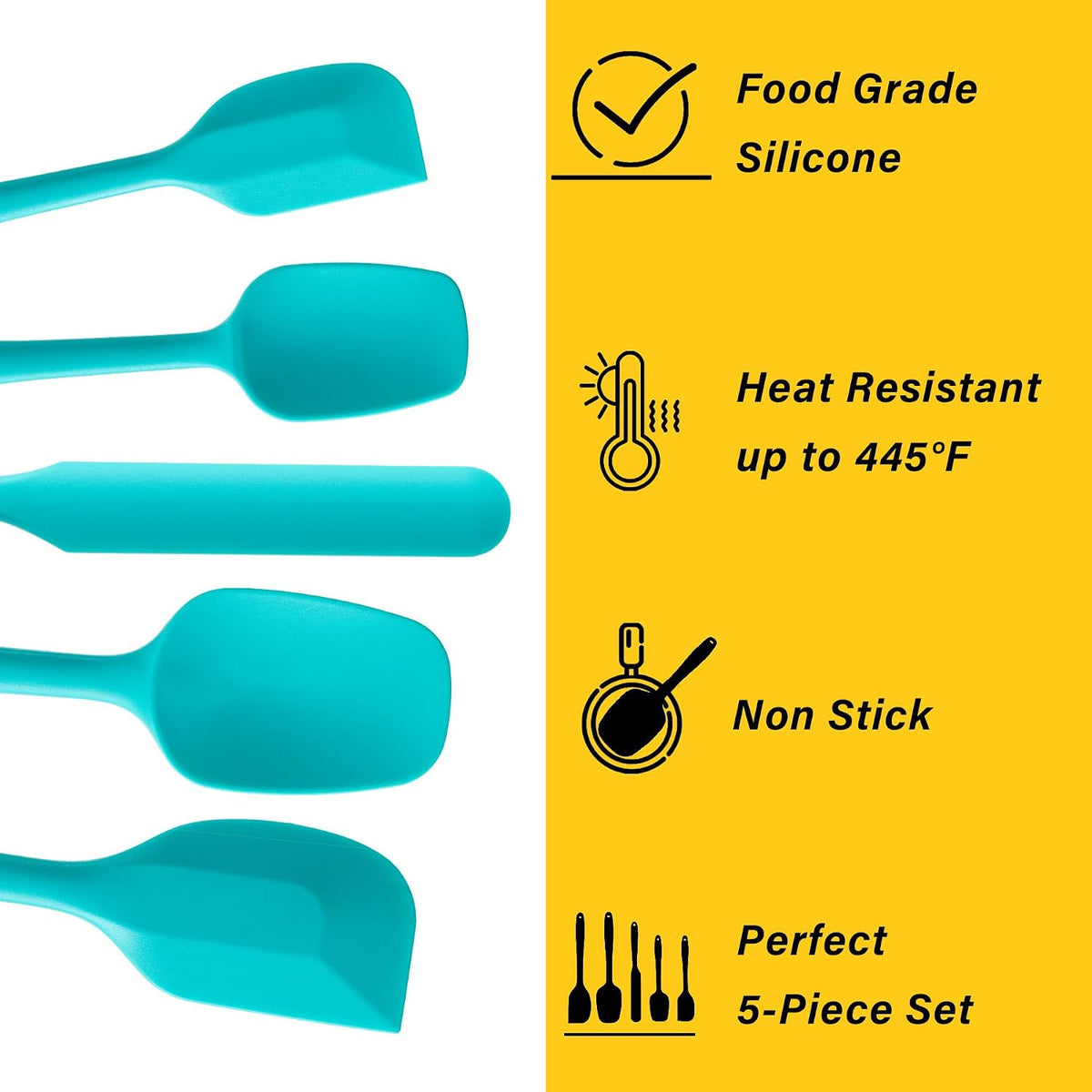 Silicone Spatula Set,5 Piece Food Grade Rubber Spatulas,Multicolor