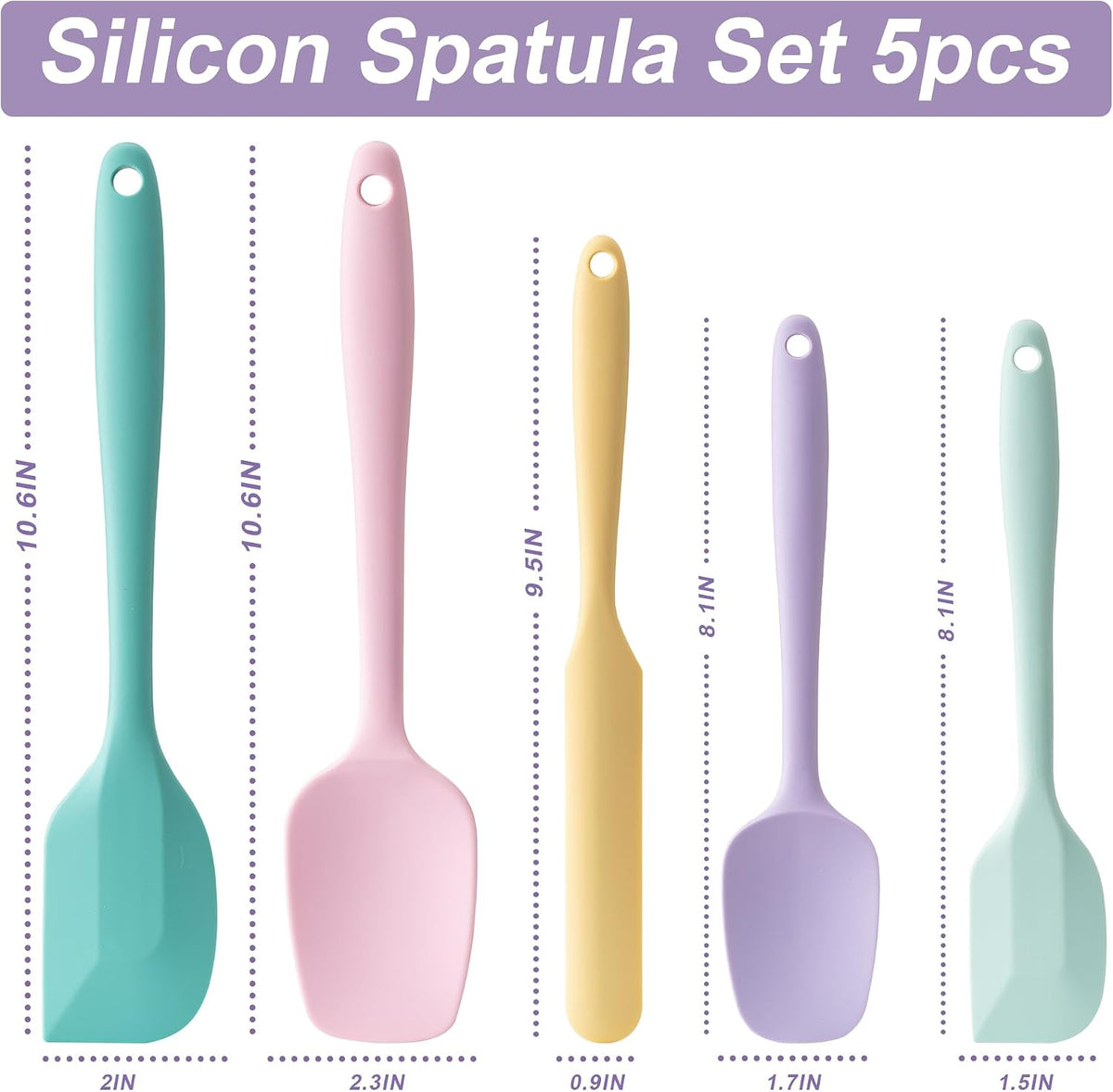Silicone Spatula Set,5 Piece Food Grade Rubber Spatulas,Multicolor