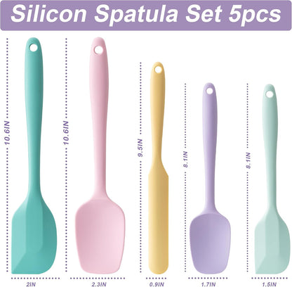 Silicone Spatula Set,5 Piece Food Grade Rubber Spatulas,Multicolor