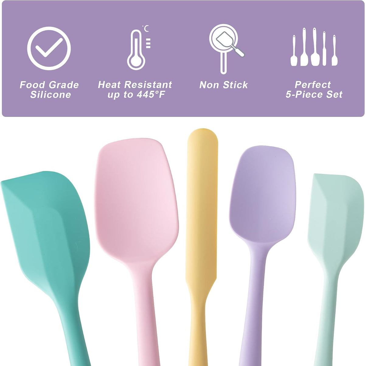 Silicone Spatula Set,5 Piece Food Grade Rubber Spatulas,Multicolor