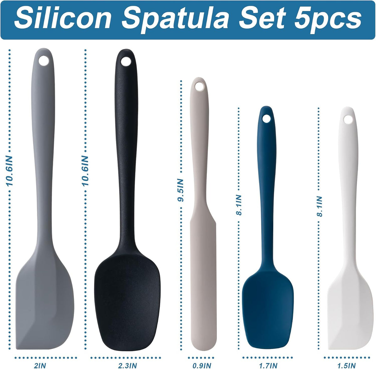 Silicone Spatula Set,5 Piece Food Grade Rubber Spatulas,Multicolor