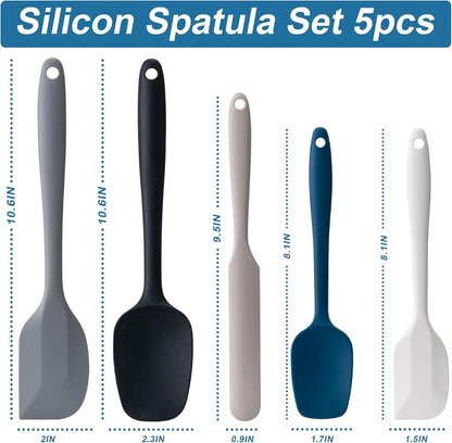 Silicone Spatula Set,5 Piece Food Grade Rubber Spatulas,Multicolor