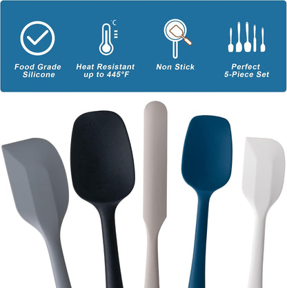 Silicone Spatula Set,5 Piece Food Grade Rubber Spatulas,Multicolor