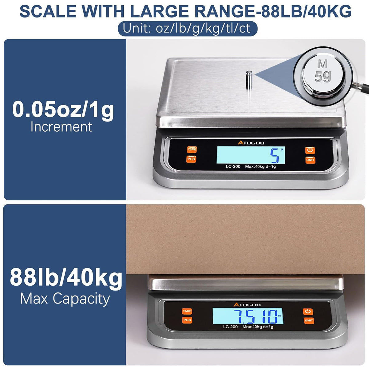 88lb Food Scale, Commercial Kitchen Scale Plug-in Usable