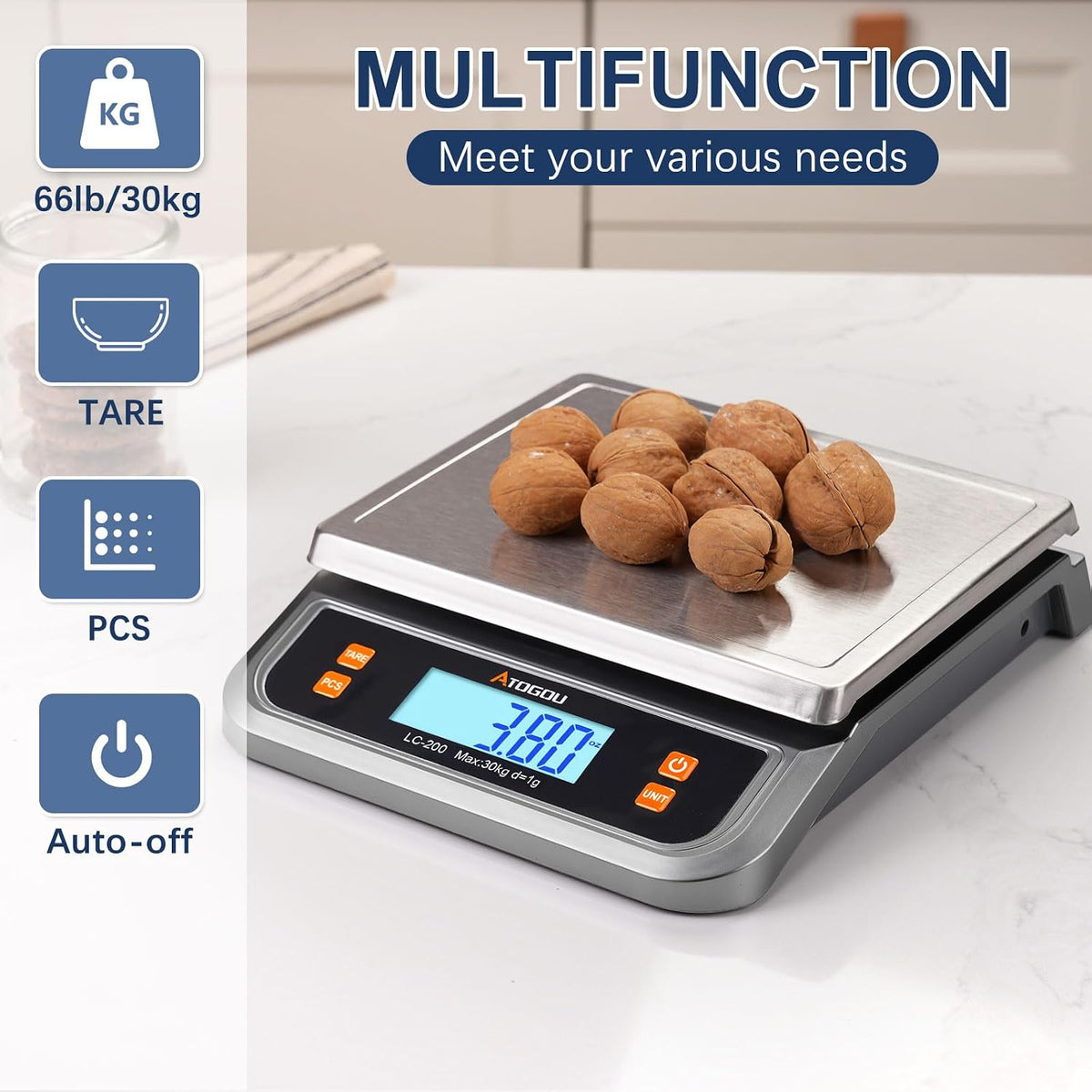 88lb Food Scale, Commercial Kitchen Scale Plug-in Usable