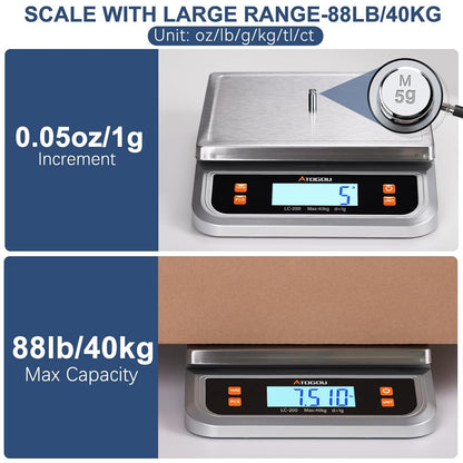 88lb Food Scale, Commercial Kitchen Scale Plug-in Usable
