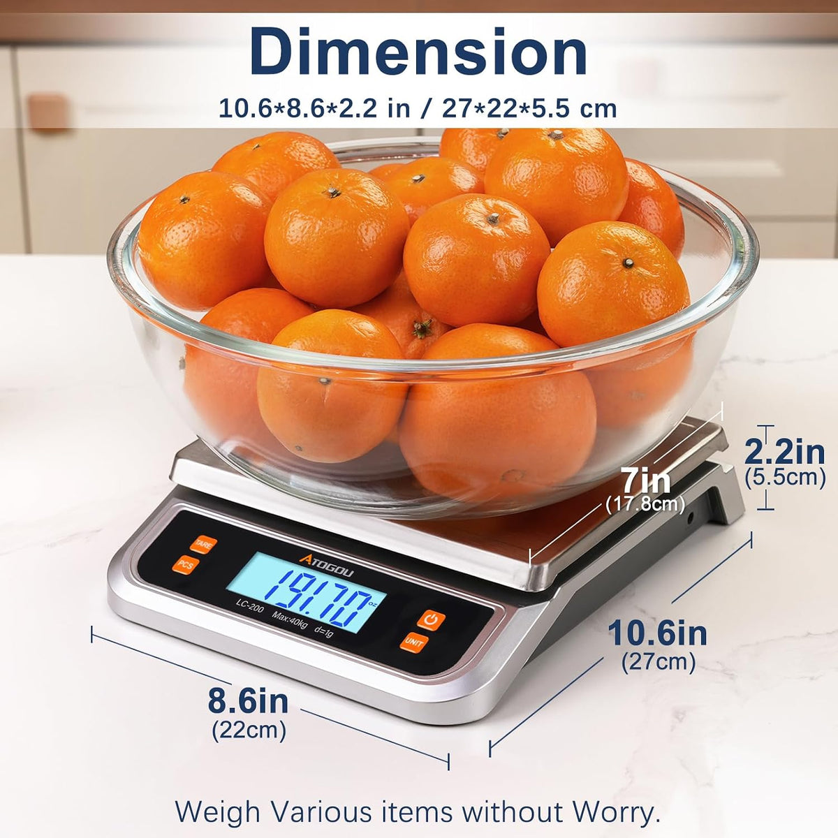 88lb Food Scale, Commercial Kitchen Scale Plug-in Usable