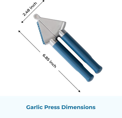 Garlic Press, Stainless Steel Garlic Mincer with Premium Zinc Alloy Construction, Easy-Squeeze Ergonomic TPE Non-Slip Grip Handles, Reverse Cleaning Bumps and Dishwasher Safe Design, Blue