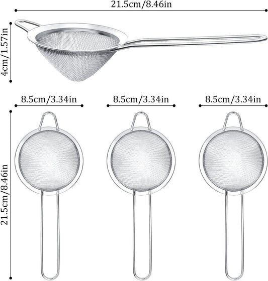15 Packs Fine Mesh Small Strainer 3.3" Cocktail Strainer Stainless Steel Tea Strainers Mini Sieve Sifter for Juice, Tea Herbs, Coffee Drinks, Long Handle(Silver)
