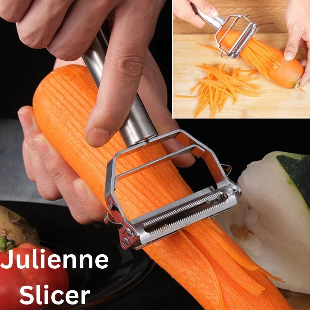 Julienne Peeler, Vegetable Peeler for Kitchen,Ultra Sharp Stainless Steel Fruit Slicer with Heavy Duty Dual Blade Vegetable Julienne Cutter, No-Rust Multifunction Y Potato Peeler