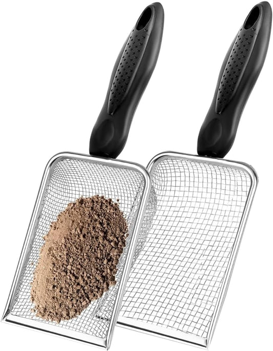 2 Pcs Gardening Soil Sifter, Handheld Shovel, Garden Sieve with Handle | 3.8mm and 5mm Mesh, Portable, For Sand Soil Dirt Compost, 2 Set