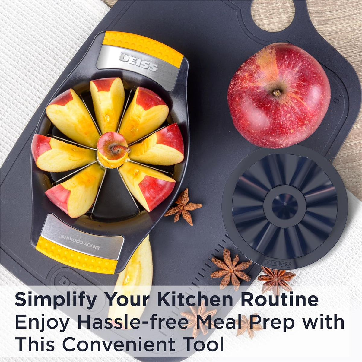 Deiss LUX 4.25 Inch Apple Slicer and Corer with Cutting Base, Stainless Steel 8-Slice Apple Cutter, Dishwasher Safe Apple Cutter Slicer, Large Apple Slicer - Perfect for Apple Slices & Sliced Apples