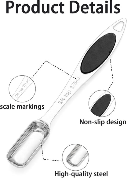 Magnetic Measuring Spoons Set of 11 with Leveler, Measuring Spoons Stainless Steel Rectangular Metal Teaspoon for Dry & Liquid Ingredients (Black)