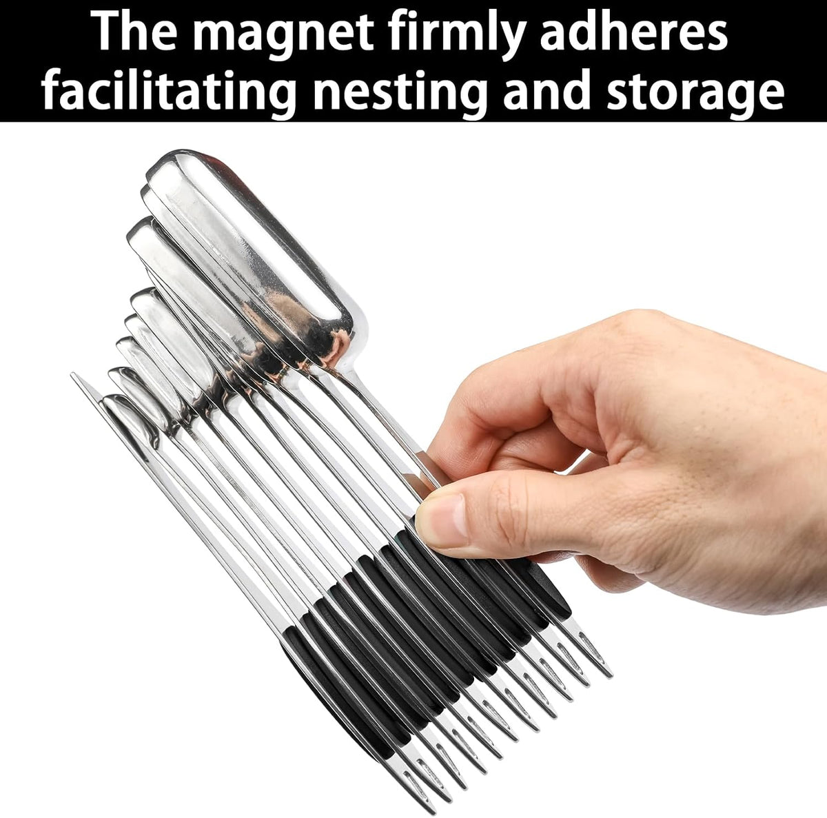 Magnetic Measuring Spoons Set of 11 with Leveler, Measuring Spoons Stainless Steel Rectangular Metal Teaspoon for Dry & Liquid Ingredients (Black)