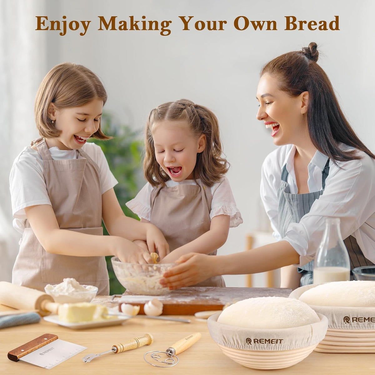 Sourdough Starter Kit with Banneton Bread Proofing Basket Set, 9" Round & 10" Oval Proofing Basket, Sourdough Bread Baking Supplies with Starter Jar, Bread Lame, Dough Whisk and Baking Tools