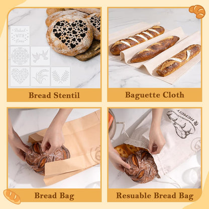 Sourdough Starter Kit with Banneton Bread Proofing Basket Set, 9" Round & 10" Oval Proofing Basket, Sourdough Bread Baking Supplies with Starter Jar, Bread Lame, Dough Whisk and Baking Tools