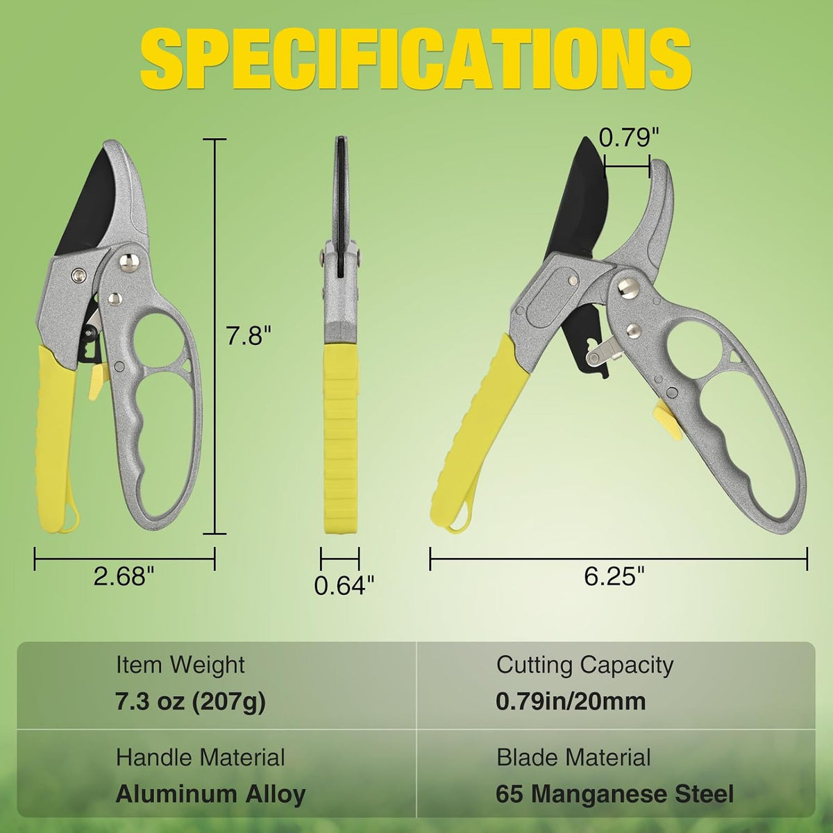 Pruning Shears Garden Shears 7.8" Professional Garden Scissors Sharp 65 Manganese Steel Blade Heavy Duty Clippers Hand Pruners for Cutting Fresh Flowers Branch Plant Trimming Gardening Tools