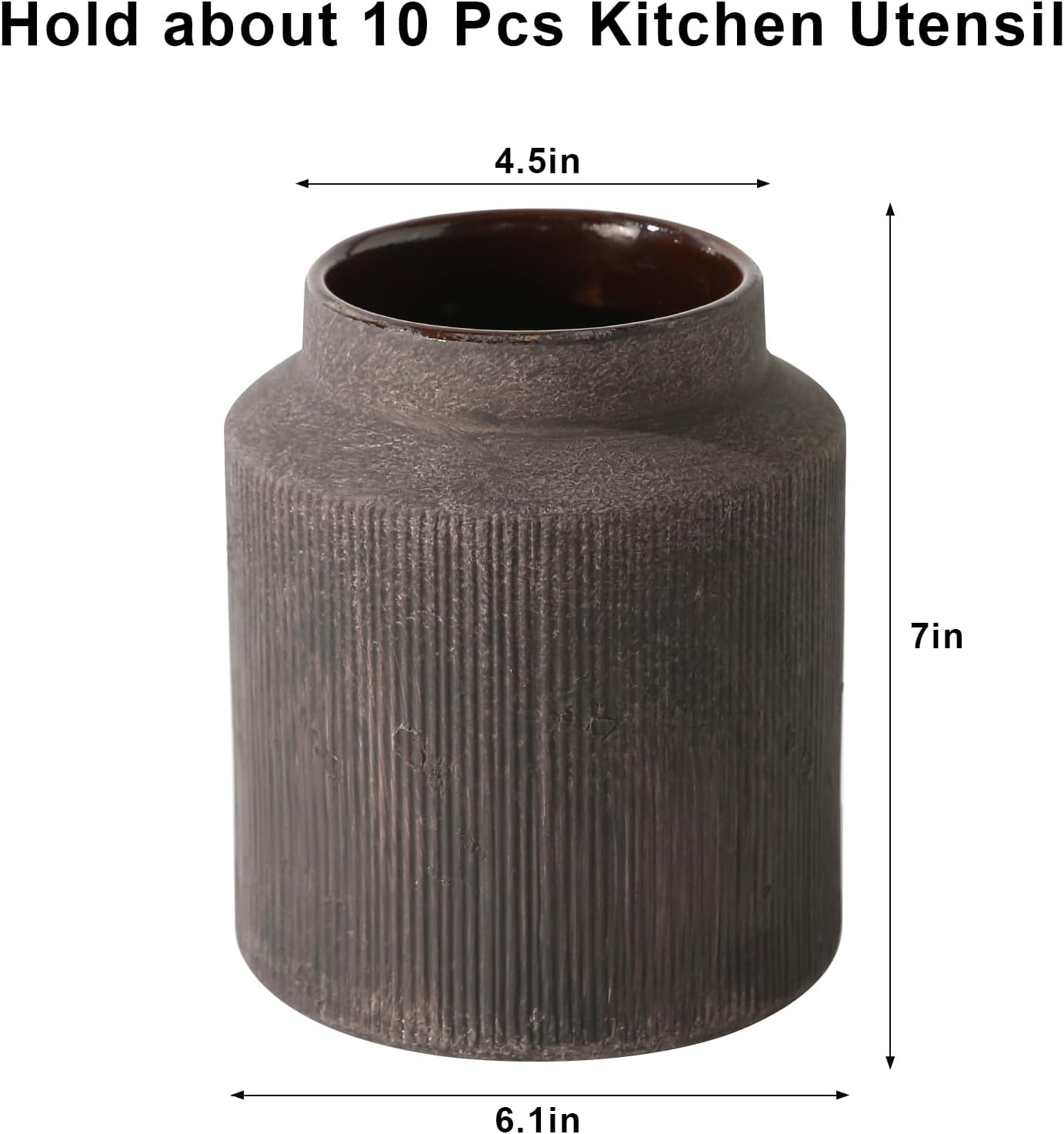 Farmhouse Ceramic Farmhouse Kitchen Utensil Holder for Countertop, Rustic Cooking Utensil Holder Crock Fit for Kitchen Counter. 6.1 x 6.1 x 7 IN