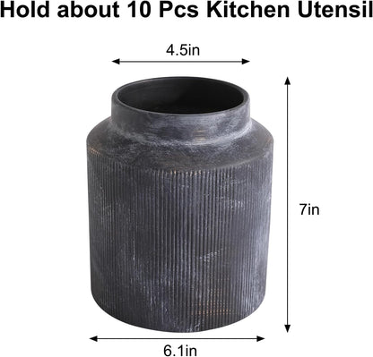 Farmhouse Ceramic Farmhouse Kitchen Utensil Holder for Countertop, Rustic Cooking Utensil Holder Crock Fit for Kitchen Counter. 6.1 x 6.1 x 7 IN