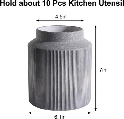 Farmhouse Ceramic Farmhouse Kitchen Utensil Holder for Countertop, Rustic Cooking Utensil Holder Crock Fit for Kitchen Counter. 6.1 x 6.1 x 7 IN